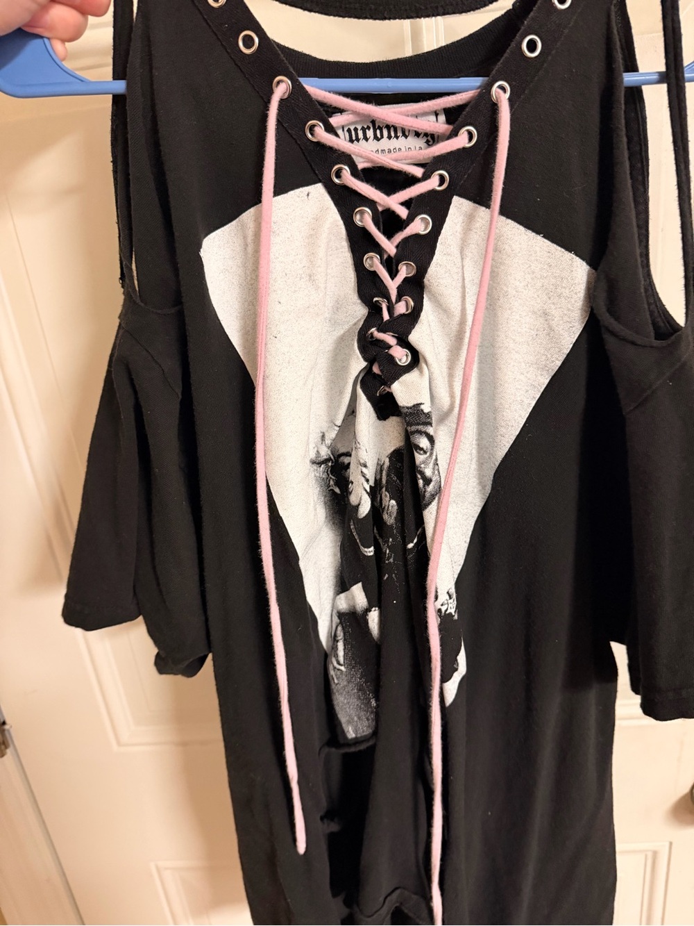 Vintage OOAK lace up graphic tee large w/tupac and Marilyn